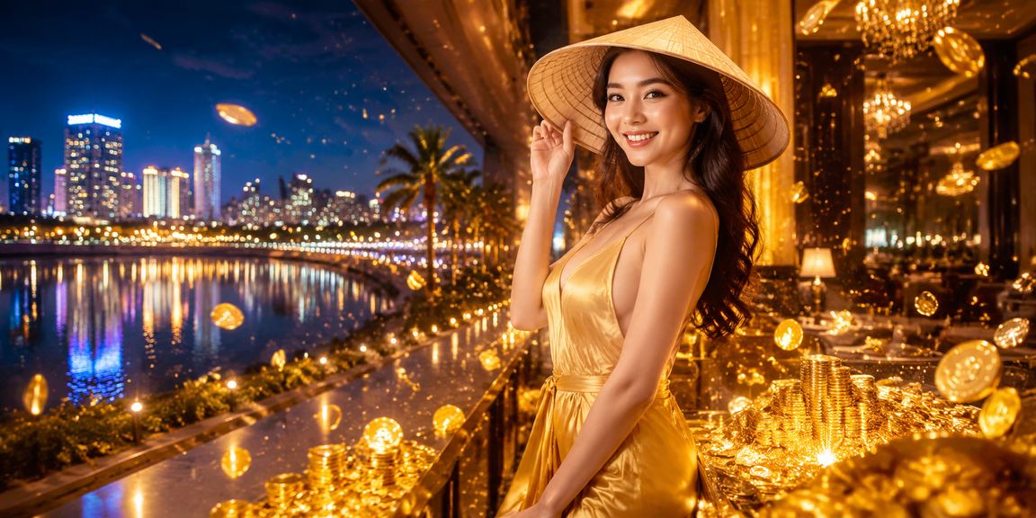 Khung cảnh Đà Nẵng với nón lá truyền thống, biểu tượng văn hóa Việt Nam trong bối cảnh giải trí trực tuyến